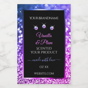 Roze Paarse Glitter Product Labels diamanten zwart Voedselcontainer Etiket