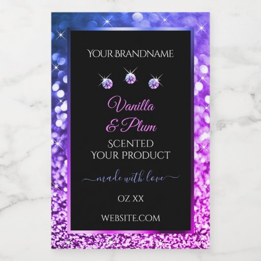 Roze Paarse Glitter Product Labels diamanten zwart Voedselcontainer Etiket (Enkel label)