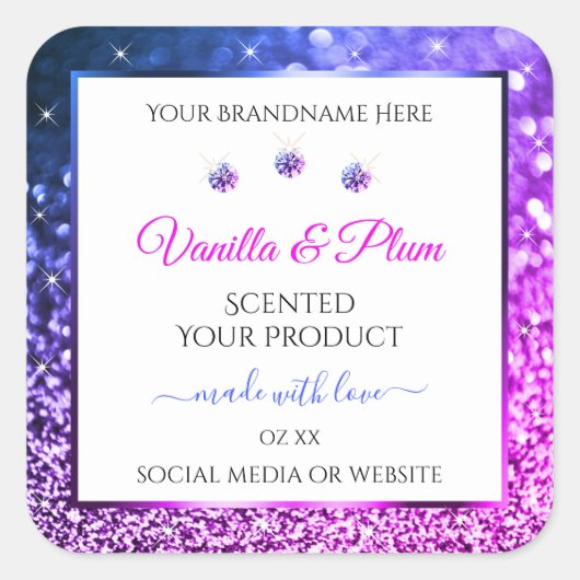 Roze Paarse Glitter Product Labels Juwelen White (Voorkant)
