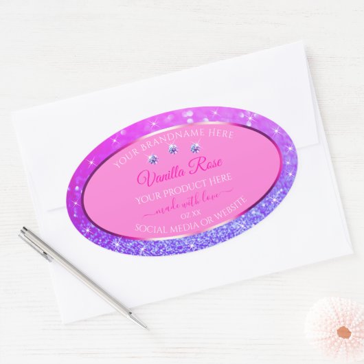 Roze Paarse Glitter Product Labels neushoorns (Envelop)