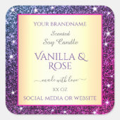 Roze Paarse Glitter Product Verpakkingslabels Goud Vierkante Sticker (Voorkant)