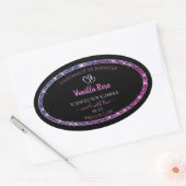 Roze Paarse Glitter Product Verpakkingslabels Zwar Ovale Sticker (Envelop)