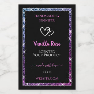 Roze Paarse Glitter Product Verpakkingslabels Zwar Voedselcontainer Etiket