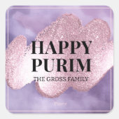 Roze Paarse Glitter Purim Label (Voorkant)