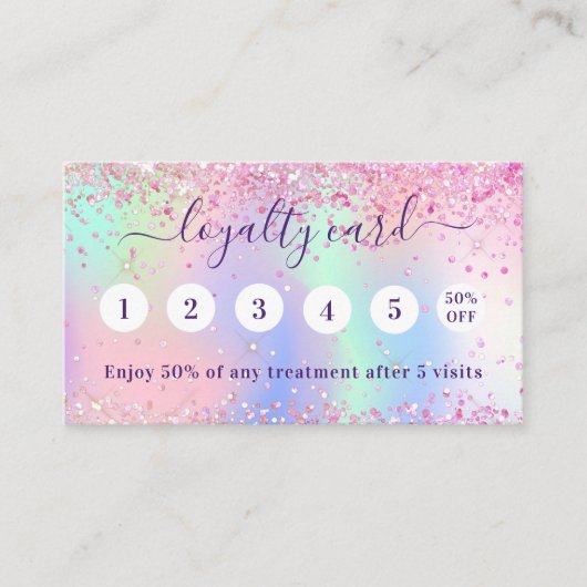 Roze paarse glitter qr code klantenkaartje (Voorkant)