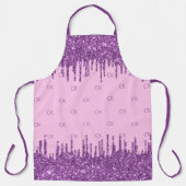 Roze paarse glitter roze monogram initialen schort (Voorkant)