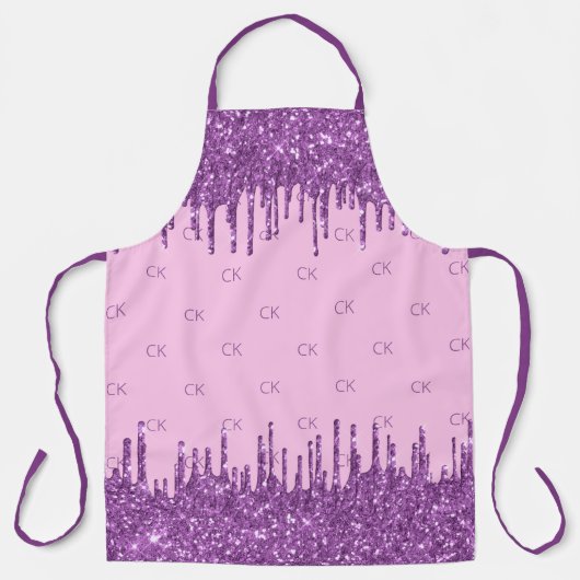 Roze paarse glitter roze monogram initialen schort (Voorkant)