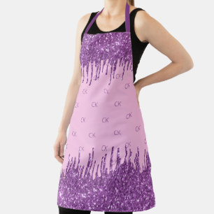 Roze paarse glitter roze monogram initialen schort