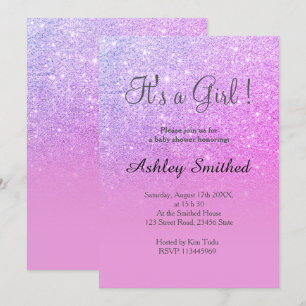 Roze paarse glitter roze ombre girl baby shower kaart