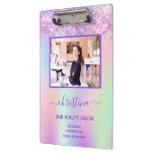 Roze paarse glitter schoonheidssalon fotobusiness klembord (Links)