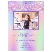 Roze paarse glitter schoonheidssalon fotobusiness klembord (Achterkant)