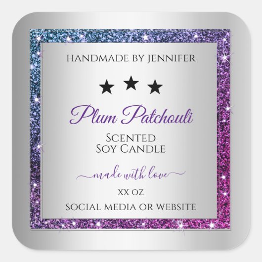 Roze Paarse Glitter Silver Product Packaging Label (Voorkant)