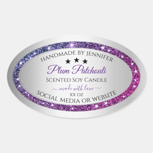 Roze Paarse Glitter Silver Product Packaging Label (Voorkant)
