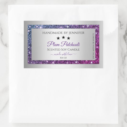 Roze Paarse Glitter Silver Product Packaging Label (Tas)