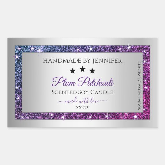 Roze Paarse Glitter Silver Product Packaging Label (Voorkant)