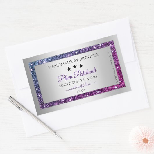 Roze Paarse Glitter Silver Product Packaging Label (Envelop)