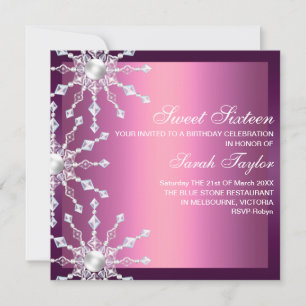 Roze & Paarse Glitter Sneeuwvlok Verjaardagsuitnod Kaart