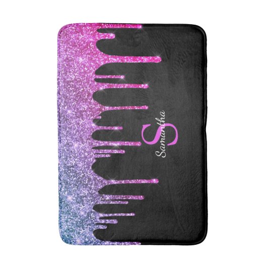 Roze Paarse glitter Sparkle Drivers Monogram Naam Badmat (Voorkant Verticaal)