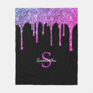 Roze Paarse glitter Sparkle Drivers Monogram Naam Fleece Deken