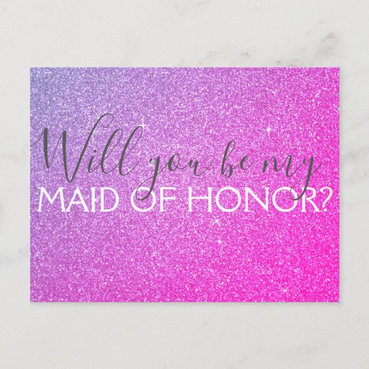 Roze Paarse Glitter & Sparkle Maid of Honor Uitnodiging Briefkaart (Voorkant)