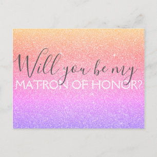 Roze Paarse glitter & Sparkle Matron of Honor Uitnodiging Briefkaart