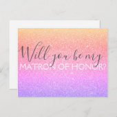 Roze Paarse glitter & Sparkle Matron of Honor Uitnodiging Briefkaart (Voorkant / Achterkant)