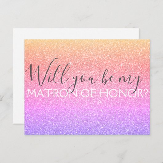 Roze Paarse glitter & Sparkle Matron of Honor Uitnodiging Briefkaart (Voorkant / Achterkant)