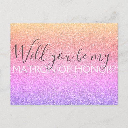 Roze Paarse glitter & Sparkle Matron of Honor Uitnodiging Briefkaart (Voorkant)