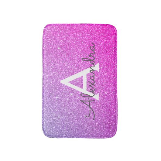 Roze Paarse Glitter Sparkle Monogram Badmat (Voorkant Verticaal)
