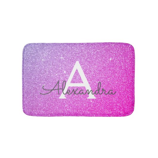 Roze Paarse Glitter Sparkle Monogram Badmat (Voorkant)