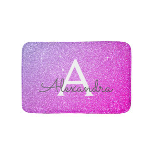 Roze Paarse glitter Sparkle Monogram Bath Mat
