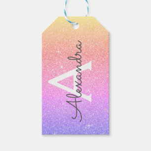Roze Paarse Glitter & Sparkle Monogram Cadeaulabel
