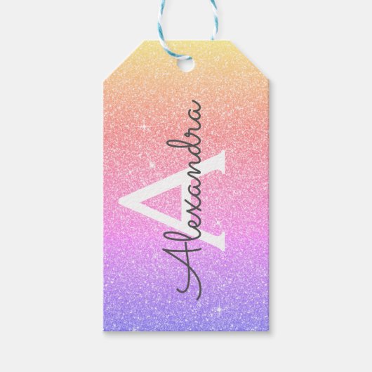 Roze Paarse Glitter & Sparkle Monogram Cadeaulabel (Voorkant)