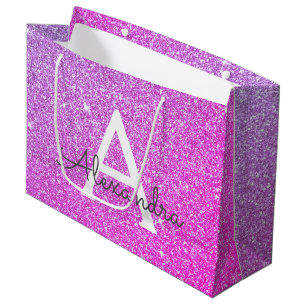 Roze - Paarse Glitter & Sparkle Monogram Groot Cadeauzakje