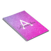 Roze Paarse glitter Sparkle Monogram Notitieboek (Rechterzijde)