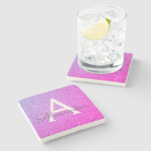 Roze Paarse Glitter & Sparkle Monogram Stenen Onderzetter (Zijkant)