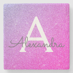 Roze Paarse Glitter & Sparkle Monogram Stenen Onderzetter