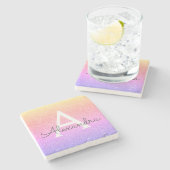 Roze Paarse Glitter & Sparkle Monogram Stenen Onderzetter (Zijkant)