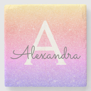 Roze Paarse Glitter & Sparkle Monogram Stenen Onderzetter