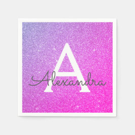 Roze - Paarse Glitter & Sparkle Monogram Verjaarda Servet