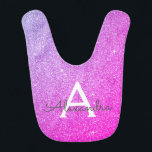 Roze Paarse Glitter & Sparkle Monogram Verjaardag Baby Slabbetje<br><div class="desc">Roze en Paarse Ombre Faux Glitter en Sparkle Elegant Baby Bib voor een Baby shower of de 1e verjaardag van de baby. Deze Baby Bib kan worden aangepast om uw initiaal en voornaam op te nemen. Neem contact op met de ontwerper voor aangepaste overeenkomende items.</div>