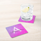 Roze Paarse Glitter & Sparkle Monogram Verjaardag Kartonnen Onderzetters (Insitu)
