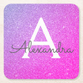 Roze Paarse Glitter & Sparkle Monogram Verjaardag Kartonnen Onderzetters (Voorkant)