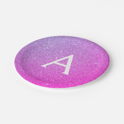 Roze Paarse Glitter & Sparkle Monogram Verjaardag Papieren Bordje (Gekanteld)
