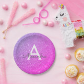 Roze Paarse Glitter & Sparkle Monogram Verjaardag Papieren Bordje (Feest)