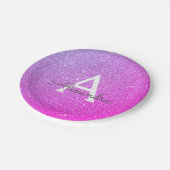 Roze Paarse Glitter & Sparkle Monogram Verjaardag Papieren Bordje (Gekanteld)