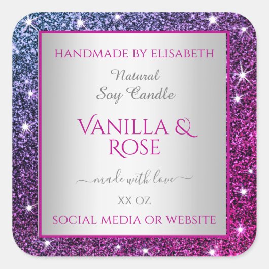 Roze Paarse Glitter Sparkle Stars Productlabels Vierkante Sticker (Voorkant)