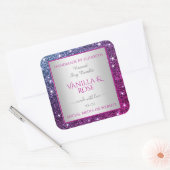 Roze Paarse Glitter Sparkle Stars Productlabels Vierkante Sticker (Envelop)