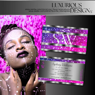 Roze Paarse glitter Stars Monogram Silver Decor Visitekaartje