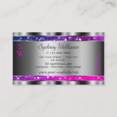 Roze Paarse Glitter Sterren Zilveren Decor Monogra Visitekaartje (Achterkant)
